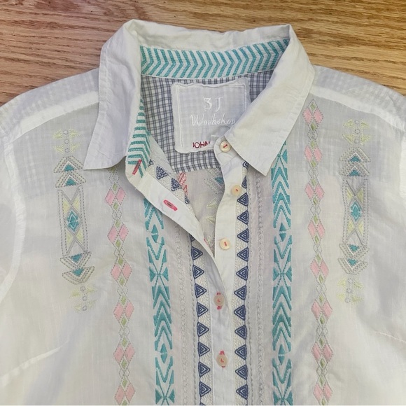 3J Workshop Johnny Was Button Down Shirt Embroidered Long Sleeve White Medium - Picture 2 of 13